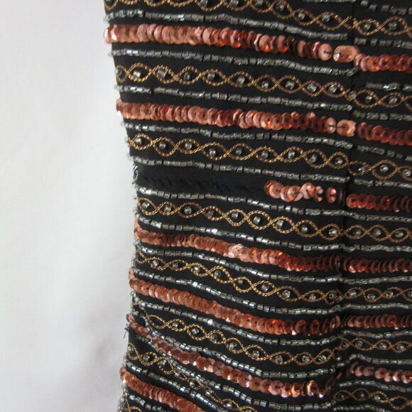 NBD Mini Cocktail Dress Black Copper Sequins Beading Stripes Tank Size Small - Picture 4 of 11
